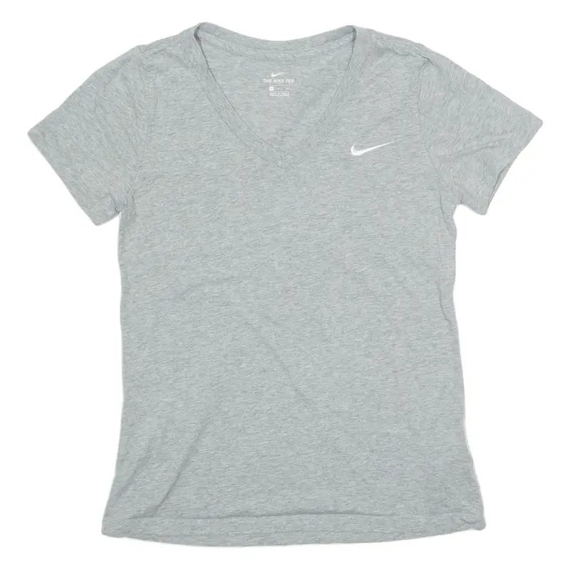 NIKE Womens T-Shirt Grey V-Neck S