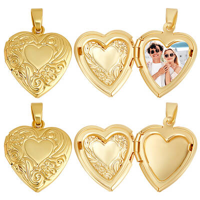 Beebeecraft 1 Box 6Pcs Heart Locket Charms Real 18K Gold Plated Brass Openable Photo Frame Picture Charms for DIY Necklace Je...