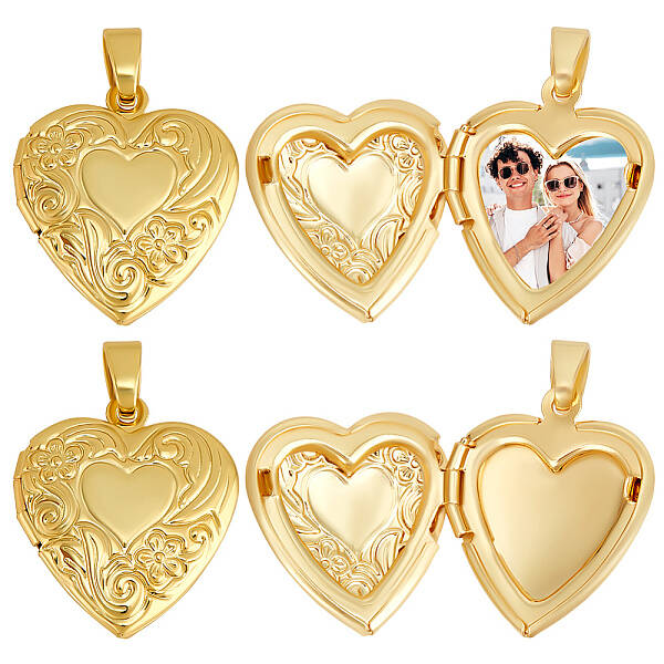 Beebeecraft 1 Box 6Pcs Heart Locket Charms Real 18K Gold Plated Brass Openable Photo Frame Picture Charms for DIY Necklace Je...