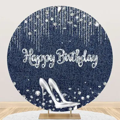 Blue High Heel Diamond Denim Round Birthday Backdrop