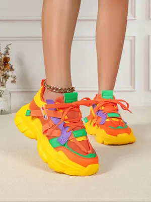 Fashionable Colorblock Lace Up Platform Trendy Walking Sneakers, Shoes for Summer, Jogger Shoes, Trainers for Women, Female A...