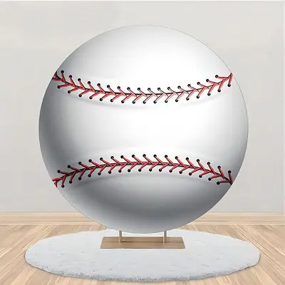 Circle Vivid White Red Baseball Birthday Backdrop - Aperturee