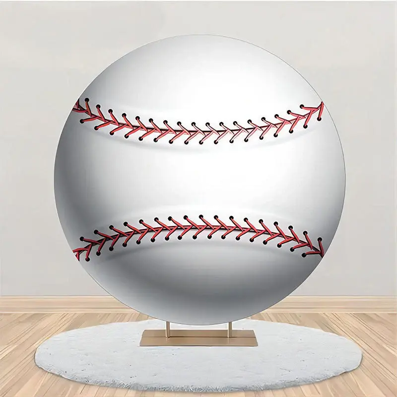 Circle Vivid White Red Baseball Birthday Backdrop - Aperturee