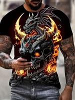Men's Dragon Pattern Crew Neck T-shirt, Casual Comfy Tees Tshirts For Summer, Men's Clothing