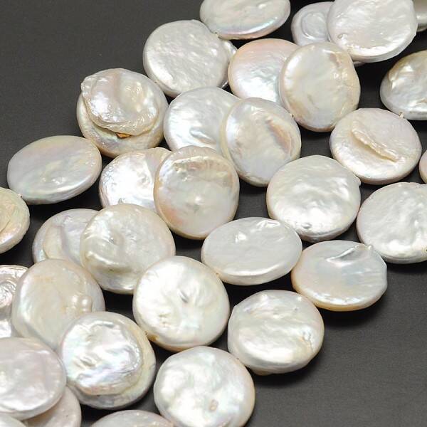 Flat Round Nucleated Natural Cultured Freshwater Pearl Beads Strands