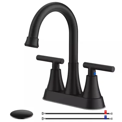 4 inch Matte Black Bathroom Sink Faucet 2-Handle Centerset Bathroom Faucet 360 Swivel Spout Bathroom Vanity Sink Faucets for ...