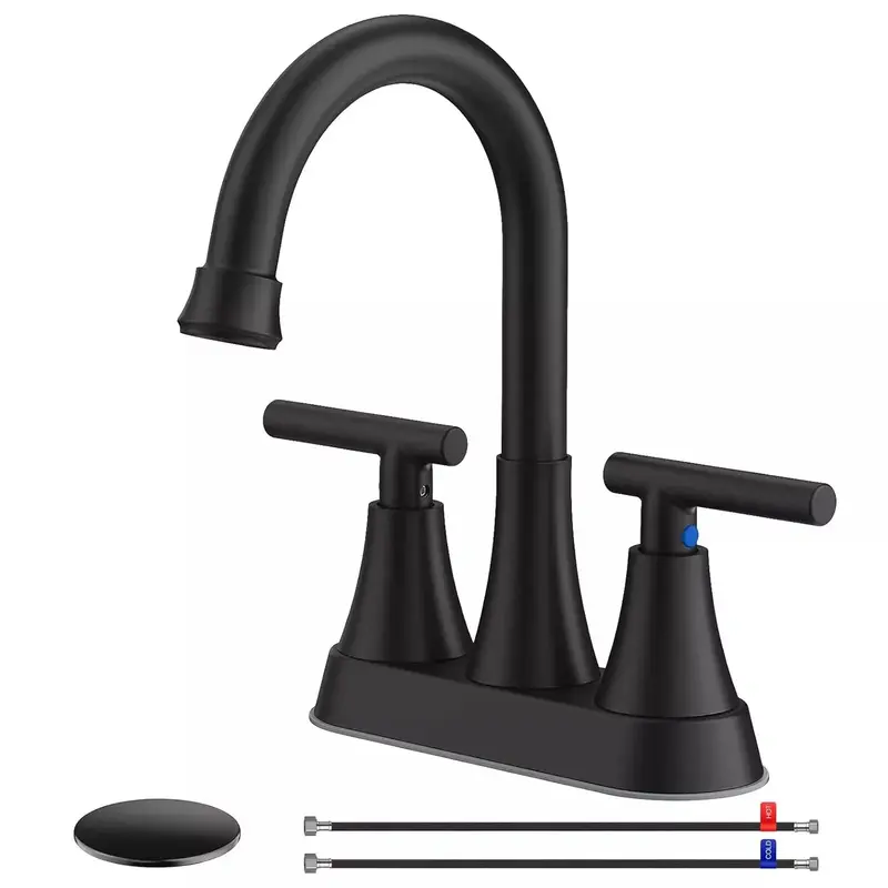 4 inch Matte Black Bathroom Sink Faucet 2-Handle Centerset Bathroom Faucet 360 Swivel Spout Bathroom Vanity Sink Faucets for ...