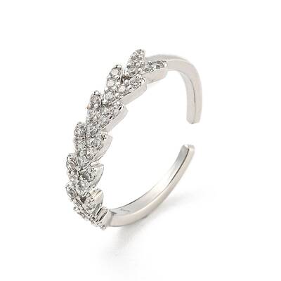 Wheat Brass Micro Pave Clear Cubic Zirconia Open Cuff Rings