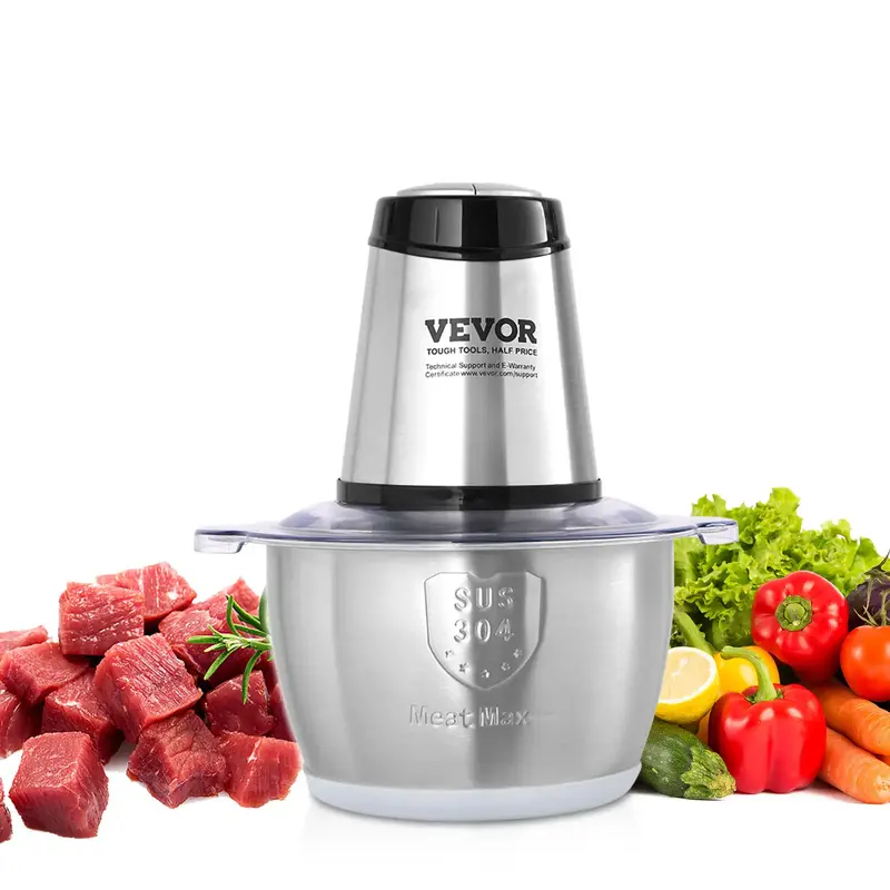 VEVOR Food Processor, Electric Meat Grinder with 4-Wing Stainless Steel Blades, 400W Electric Food Chopper, 8 Cup Stainless S...