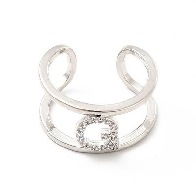 Clear Cubic Zirconia Initial Letter Open Cuff Ring