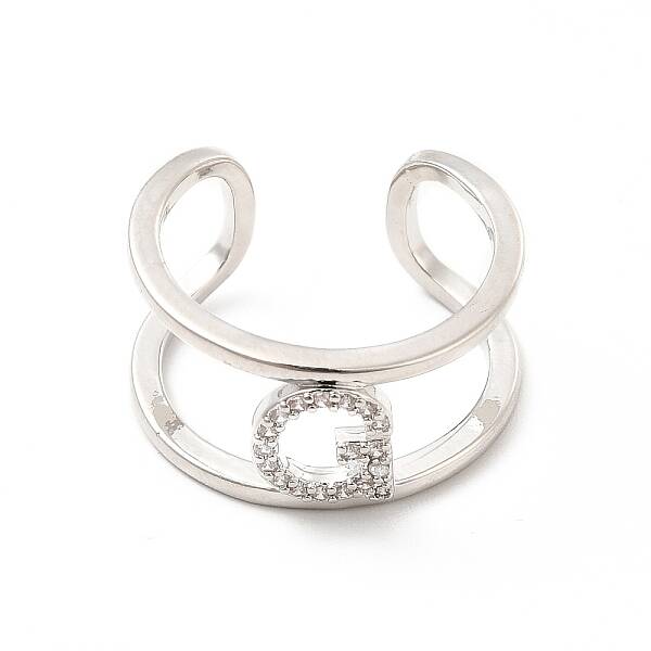 Clear Cubic Zirconia Initial Letter Open Cuff Ring