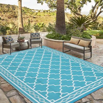 Garvee Outdoor Light Blue 10x14 Waterproof Reversible Plastic Straw Rug, - Durable, UV Resistant - Soft Polypropylene - Easy ...
