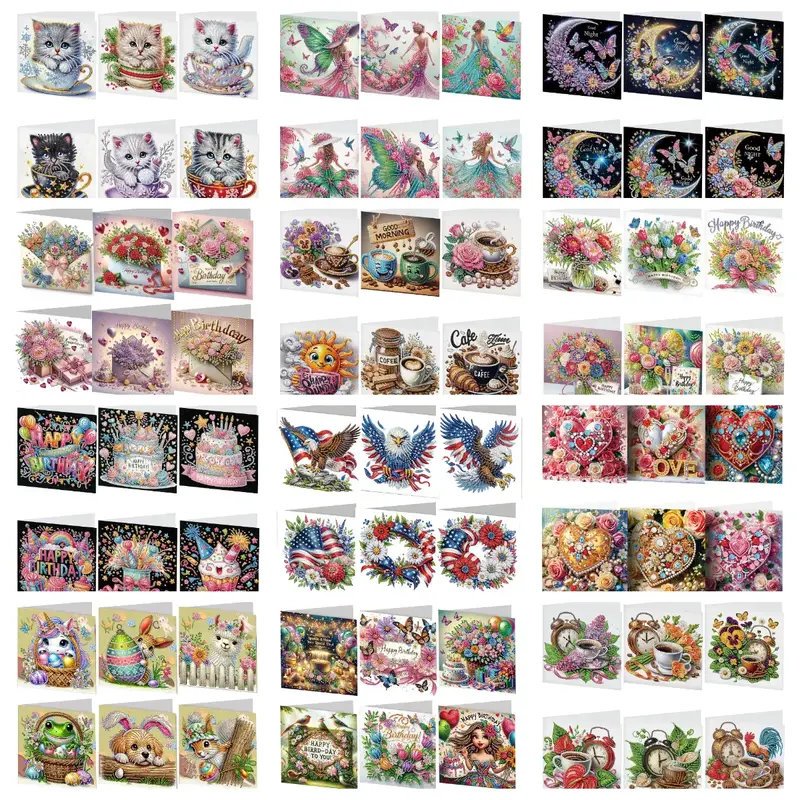 6Pcs Cartoon DIY Diamond Painting Greeting Card for Holiday Party Favors Birthday Gift for Friends