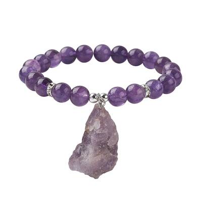 Natural Amethyst Round Beaded Stretch Bracelets