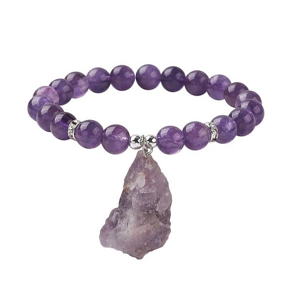 Natural Amethyst Round Beaded Stretch Bracelets