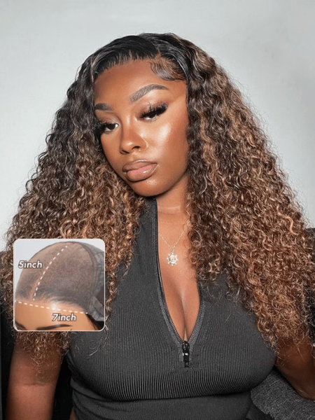 Bye-Bye Knots Wig 7x5 Glueless Lace Balayage Highlights Jerry Curly Wig 150% Density