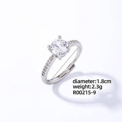 Flat Round Platinum Brass Adjustable Ring with Cubic Zirconia