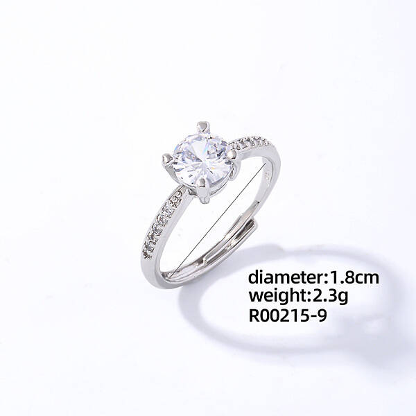 Flat Round Platinum Brass Adjustable Ring with Cubic Zirconia