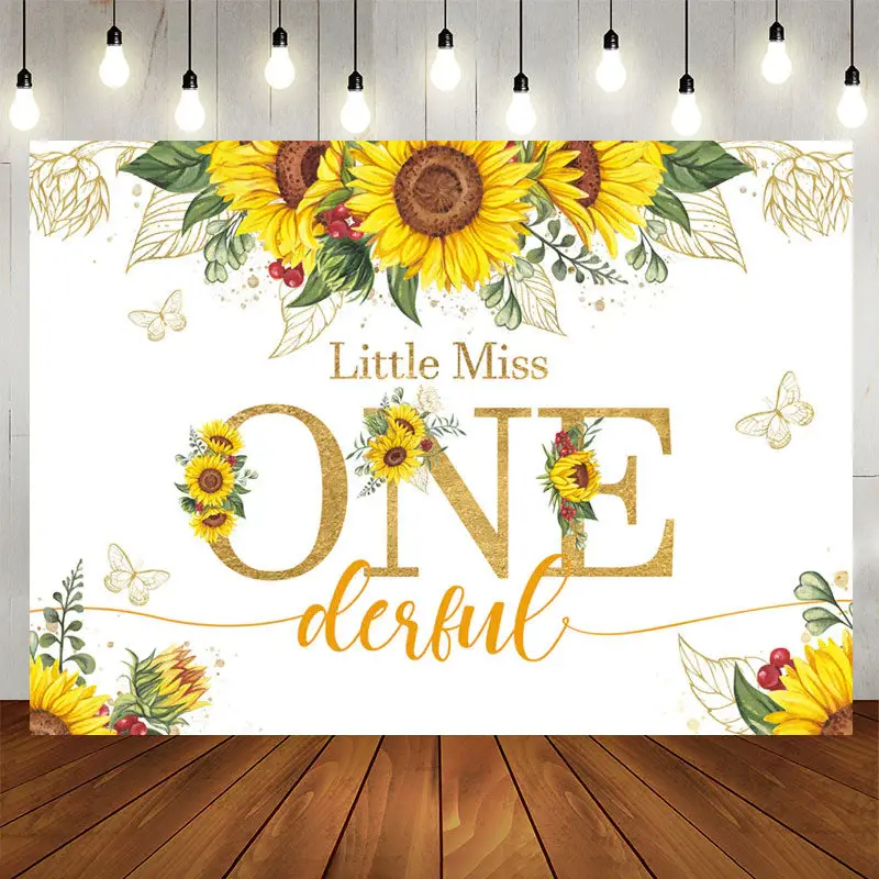 Aperturee Miss Onederful Sunflower 1st Birthday Backdrop