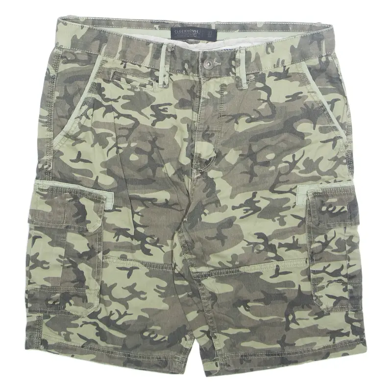 CLOCKHOUSE Mens Cargo Shorts Green Camouflage L W33