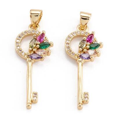 Brass Micro Pave Clear Cubic Zirconia Beads Pendant