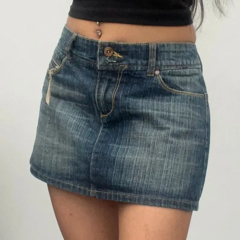 Bloom Mini Denim Skirt - 32W UK 12 Blue Cotton