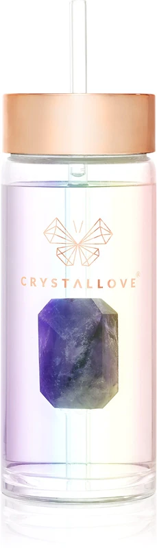 Crystallove Straw Water Glass Water Bottle with Hologram Straw - Amethyst 400 ml