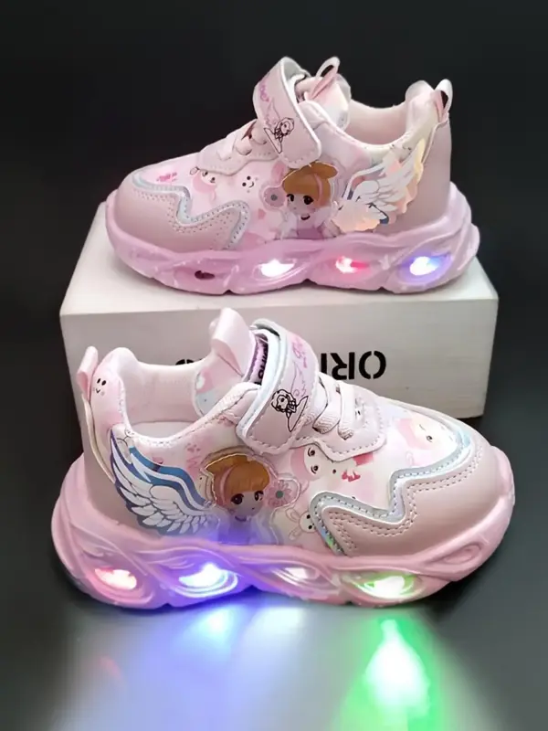 Girl's Cartoon Princess Pattern Sneakers, Fashionable Light Up Sneakers for Daily Wear, Casual Comfortable Sports Shoes for G...