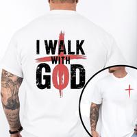 I Walk With God Graphic Tee Pure Cotton Casual Street Style Crew Neck Short Sleeve T-Shirt Tops Trendy For Women For Men, Per...