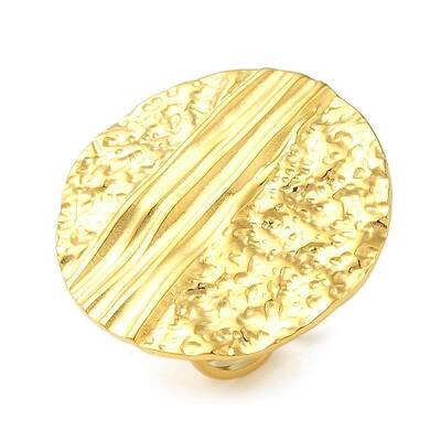 Ion Plating(IP) 304 Stainless Steel Textured Round Open Cuff Ring for Women