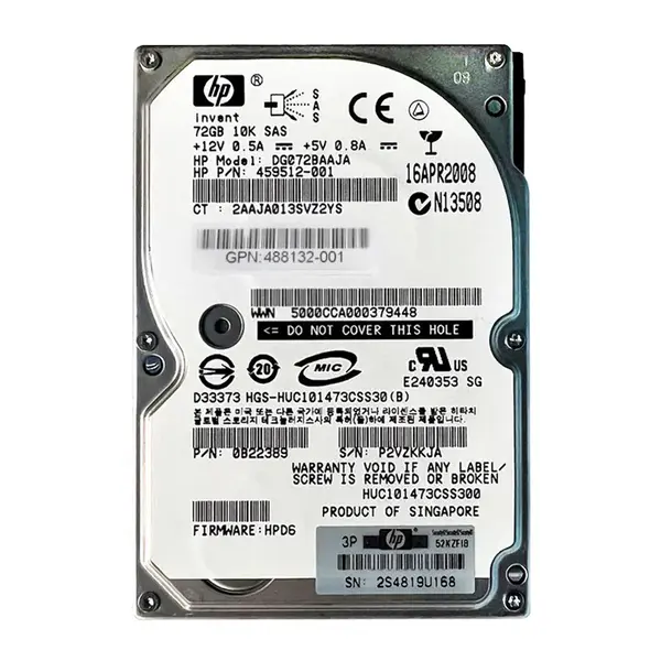 488132-001 HP 72GB 3Gb/s SAS 10000 2.5-Inch Hard Drive