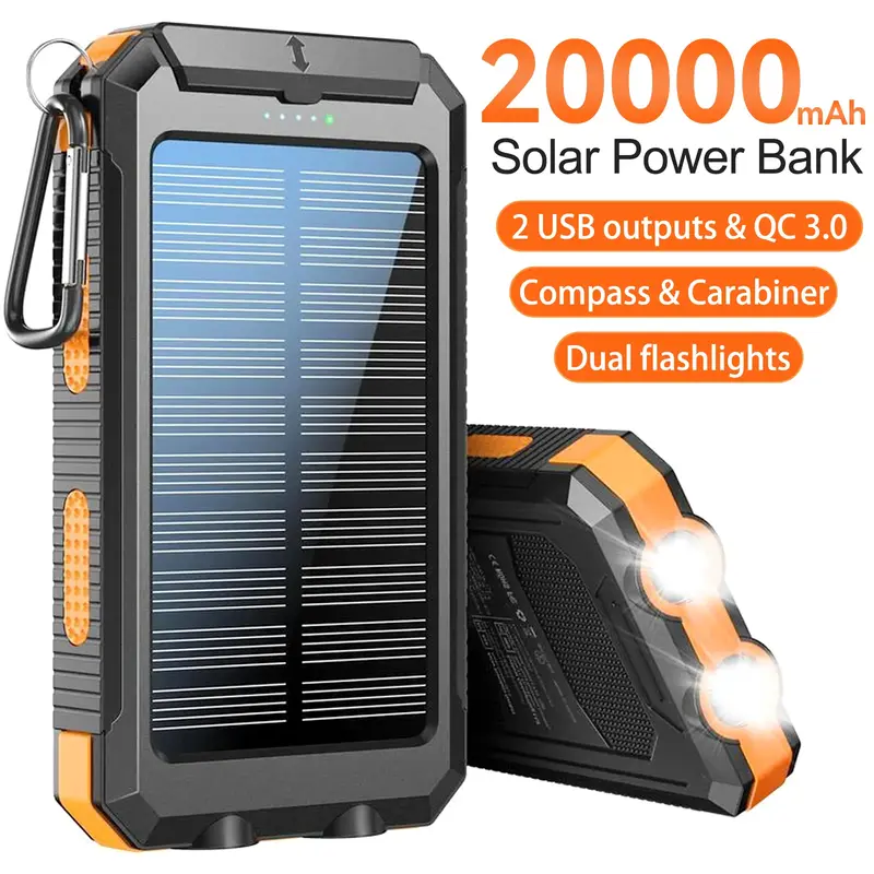20000mAh Solar Power Bank,Portable Solar Charger with Dual USB-A Outputs, LED Flashlight, Fast Charging for iPhone/Android/Sa...