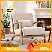 【Summer  Sale】EBELLO Modern Accent Chair, Comfy Fabric Living Room Chairs with Solid Wood Frame, Lounge Reading Armchair,...