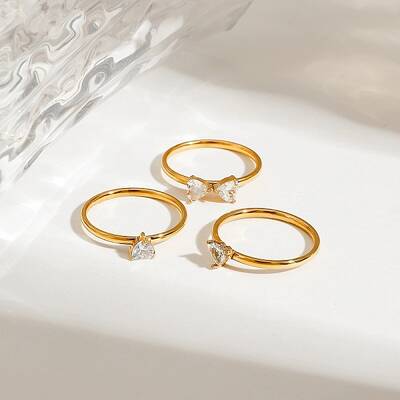 3Pcs 304 Stainless Steel Micro Pave Cubic Zirconia Ring Sets