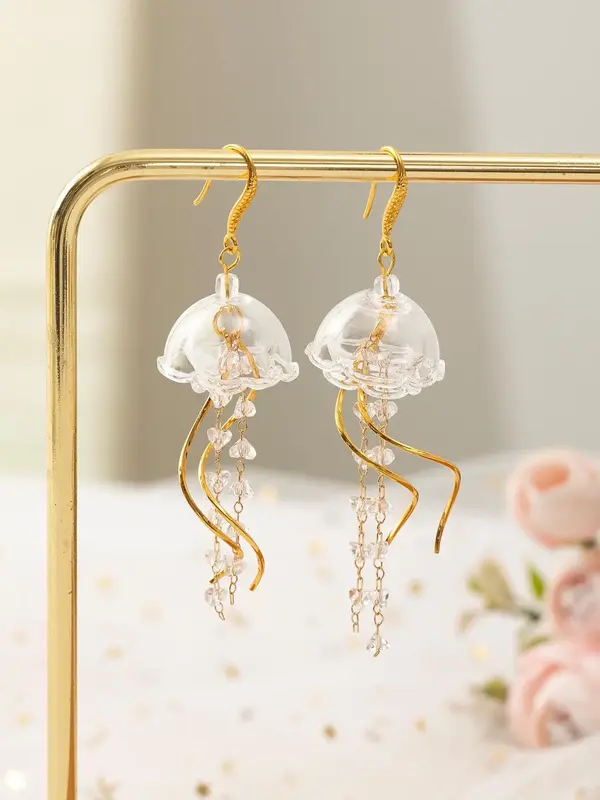Creative Design Cute Jellyfish Design Dangle Earrings for Women, Animal Design Glass Long Tassel Drop Earrings, Cute Cool Fem...