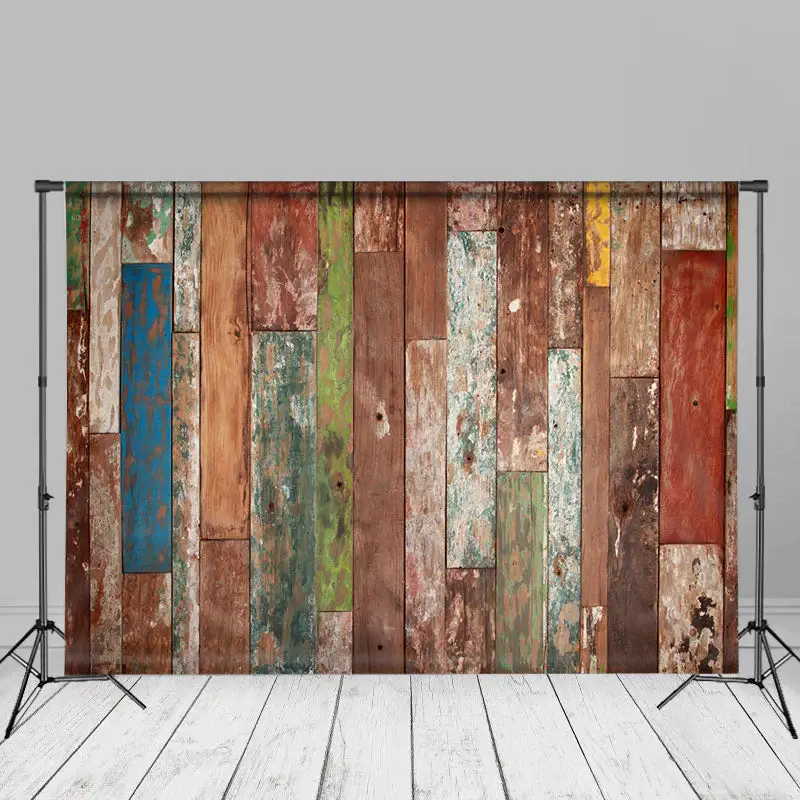 Rustic Colorful Wood Portrait Photoshoot Backdrop - Aperturee