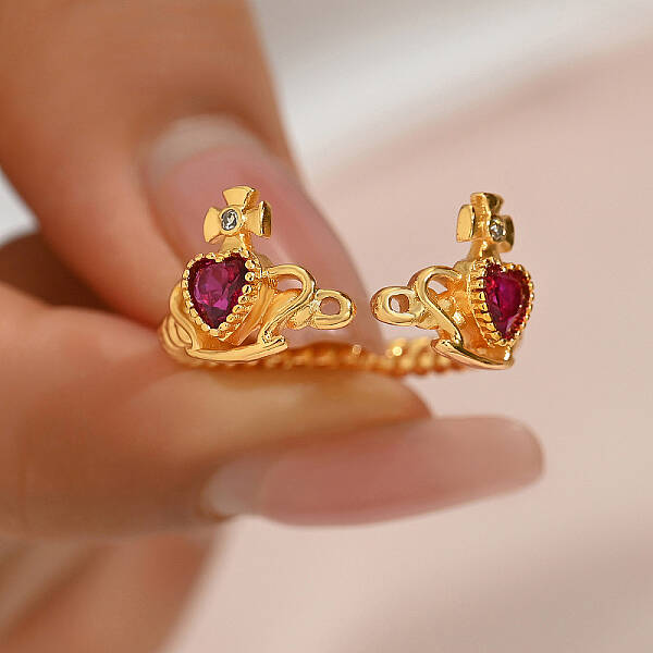Fashionable Brass Cubic Zirconia Cuff Ring