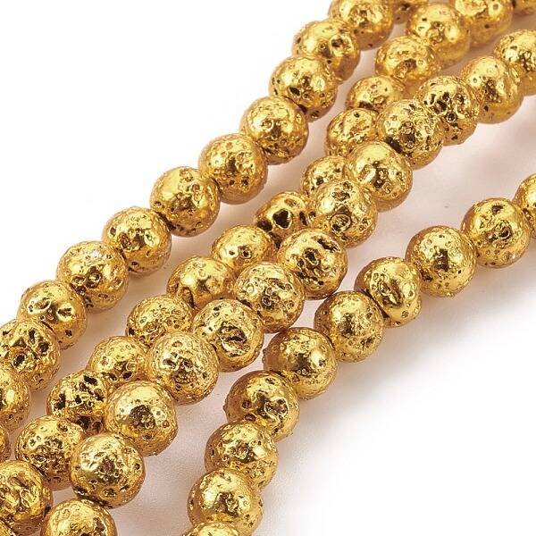 Electroplated Natural Lava Rock Bead Strands