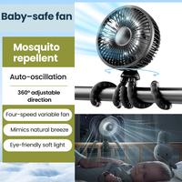Gaiatop Baby Stroller Fan，Octopus fan-4000mAh Oscillating Portable Fan with Light, 4 Speeds, Battery-Operated, 360° Rotati...