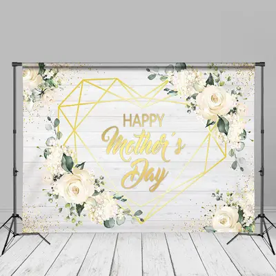 Glitter Floral White Wooden Mothers Day Photo Backdrop - Aperturee