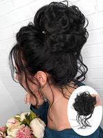 10 Inch Natural Black Short Curly Fluffy Hair Bun Wavy Hair Extensions for Women, Easy Grasping Clip Curly Synthetic Hairpiec...