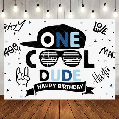 Aperturee One Cool Dude Rock Roll Happy Birthday Backdrop