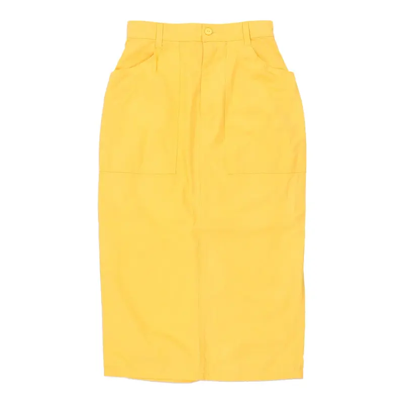 Benetton Midi Skirt - 24W UK 4 Yellow Cotton
