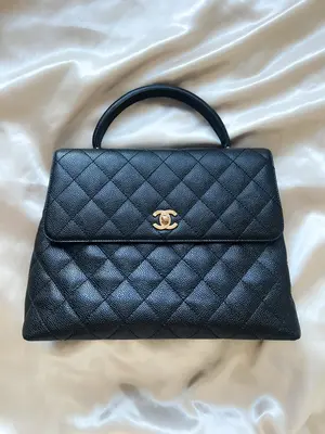 Pre-owned CHANEL Caviar Leather Top Handle Bags Black Quilted Caviar Kelly