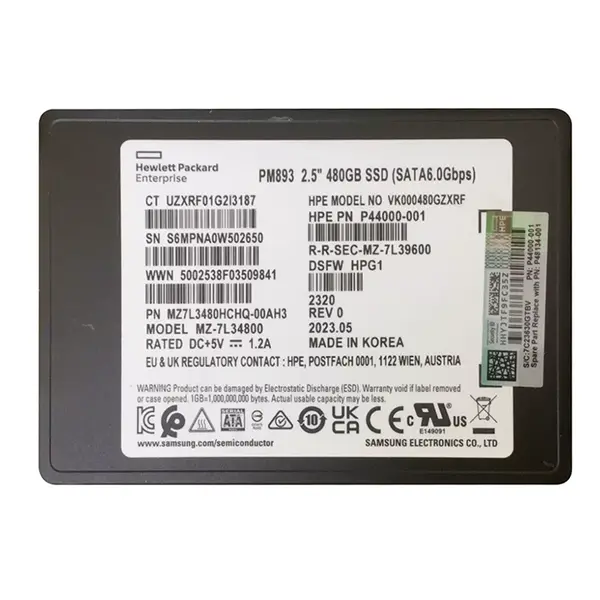 MZ7L3480HCHQ-00AH3 Samsung Enterprise PM893 Series 480GB Triple-Level Cell  SATA 6GB/s V-NAND 7mm 2.5-inch Solid State Drive