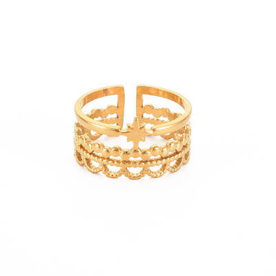 Ion Plating(IP) 304 Stainless Steel Star Open Cuff Ring for Women