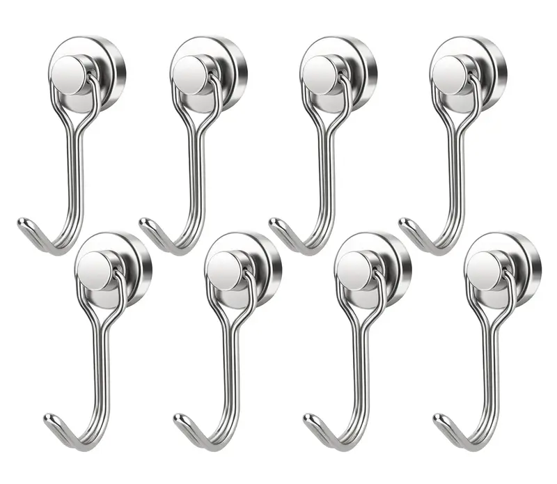 8 Pack Swivel Swing Magnetic Hooks 30LBS – Strong Neodymium Hooks for Cruise Cabins, Kitchen, Fridge & Other Magnetic Surfa...