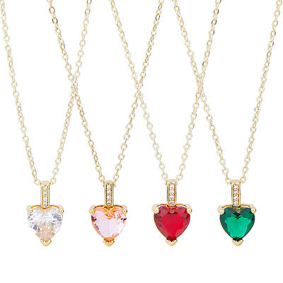 4Pcs 4 Colors Brass Micro Pave Cubic Zirconia Heart Pendant Necklaces Set