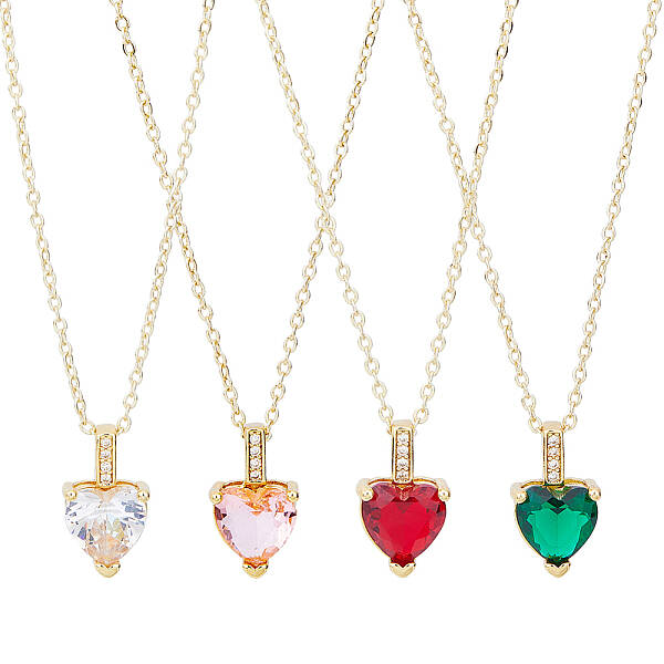 4Pcs 4 Colors Brass Micro Pave Cubic Zirconia Heart Pendant Necklaces Set