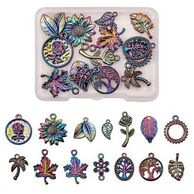 14 Pcs Flower & Leaf Themed 316L Surgical Stainless Steel Pendants